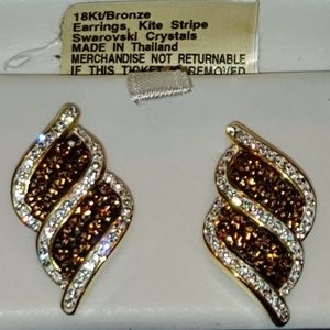 18K Bronze Swarovski Crystal Kite Stripe Earrings